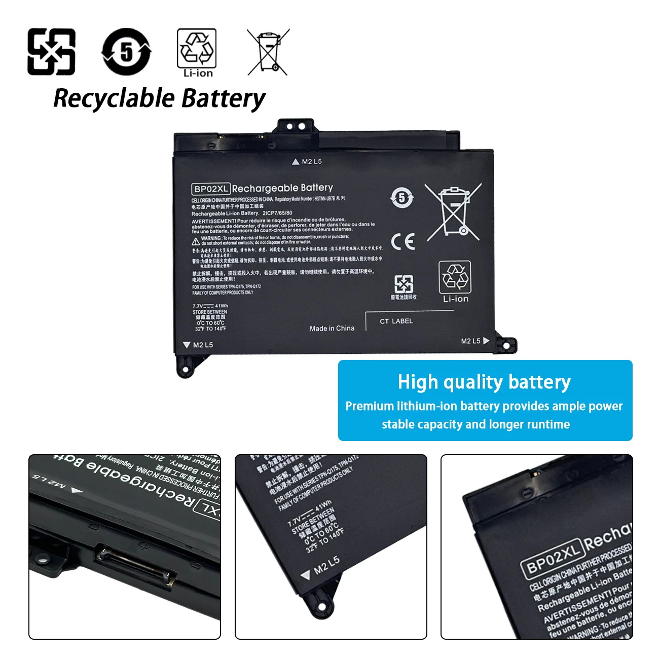 BP02XL Laptop Battery For HP Pavilion PC 15 15-AU 849909-850 849569-421 HSTNN-LB7H TPN-Q172 HSTNN-UB7B 7.7V 5150mAh