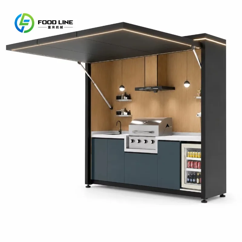 Customized Modular Aluminum Alloy Outdoor Kitchen Shed with Weatherproof Stainless Countertop Sink Modern Design Remote Control