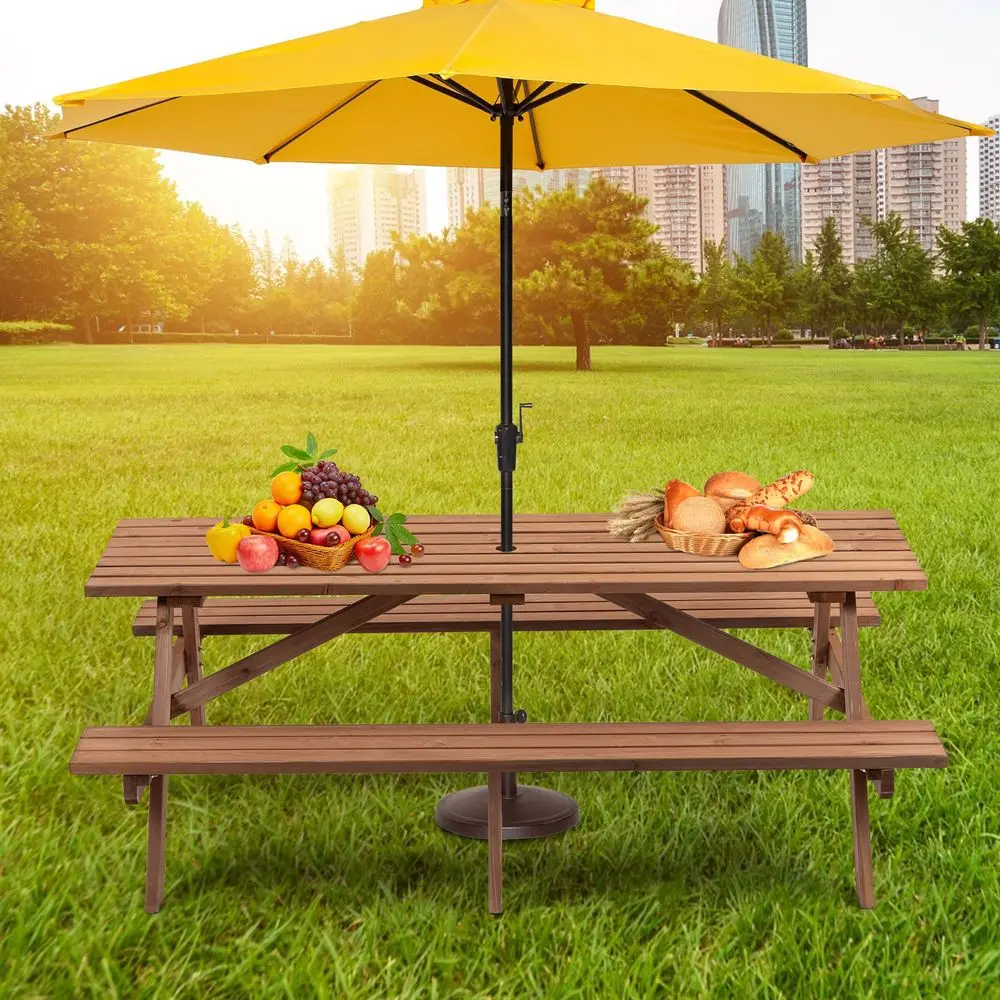 Outdoor fir wood table with built-in benches - image 6