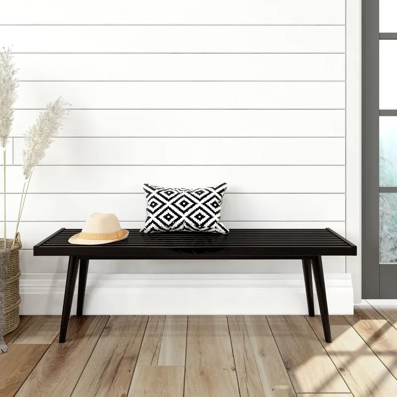 

Plank+Beam Mid-Century Double Wood Entryway Bench, Black