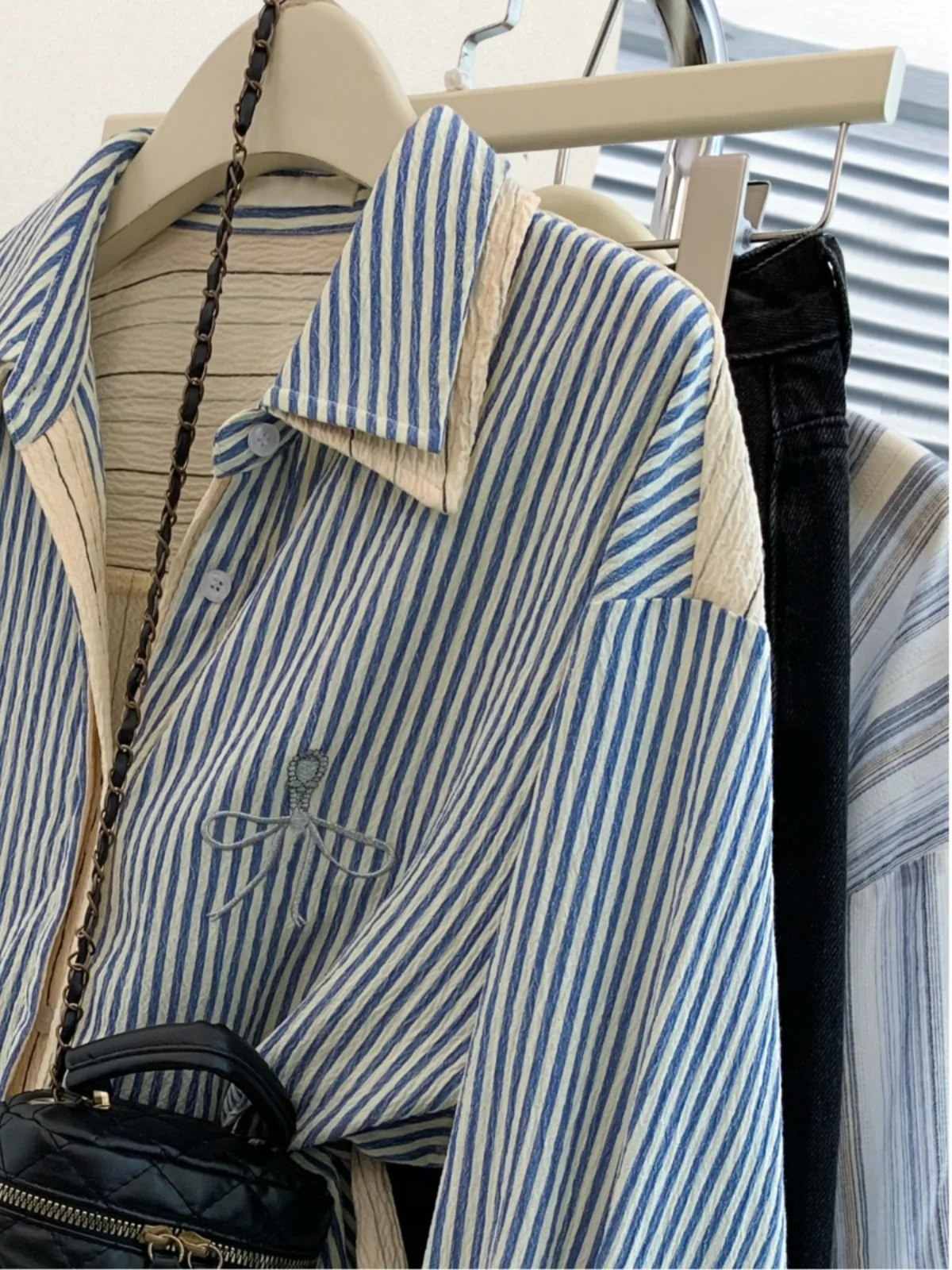 Trendy Patchwork a righe Lungo Sve irt Jaet Donna Allentato Sle Primavera Autunno Nuovo arrivo Falso Top in due pezzi Misto cotone