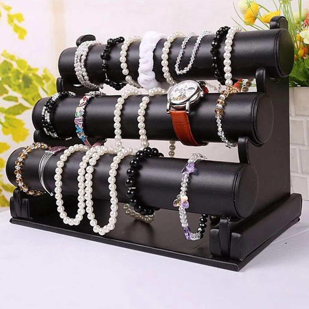 1-3Tier Velvet Jewelry Bracelet Watch Bangle Display Holder Stand Showcase T-bar Storage Necklace Bangle Organizer Stand Holder