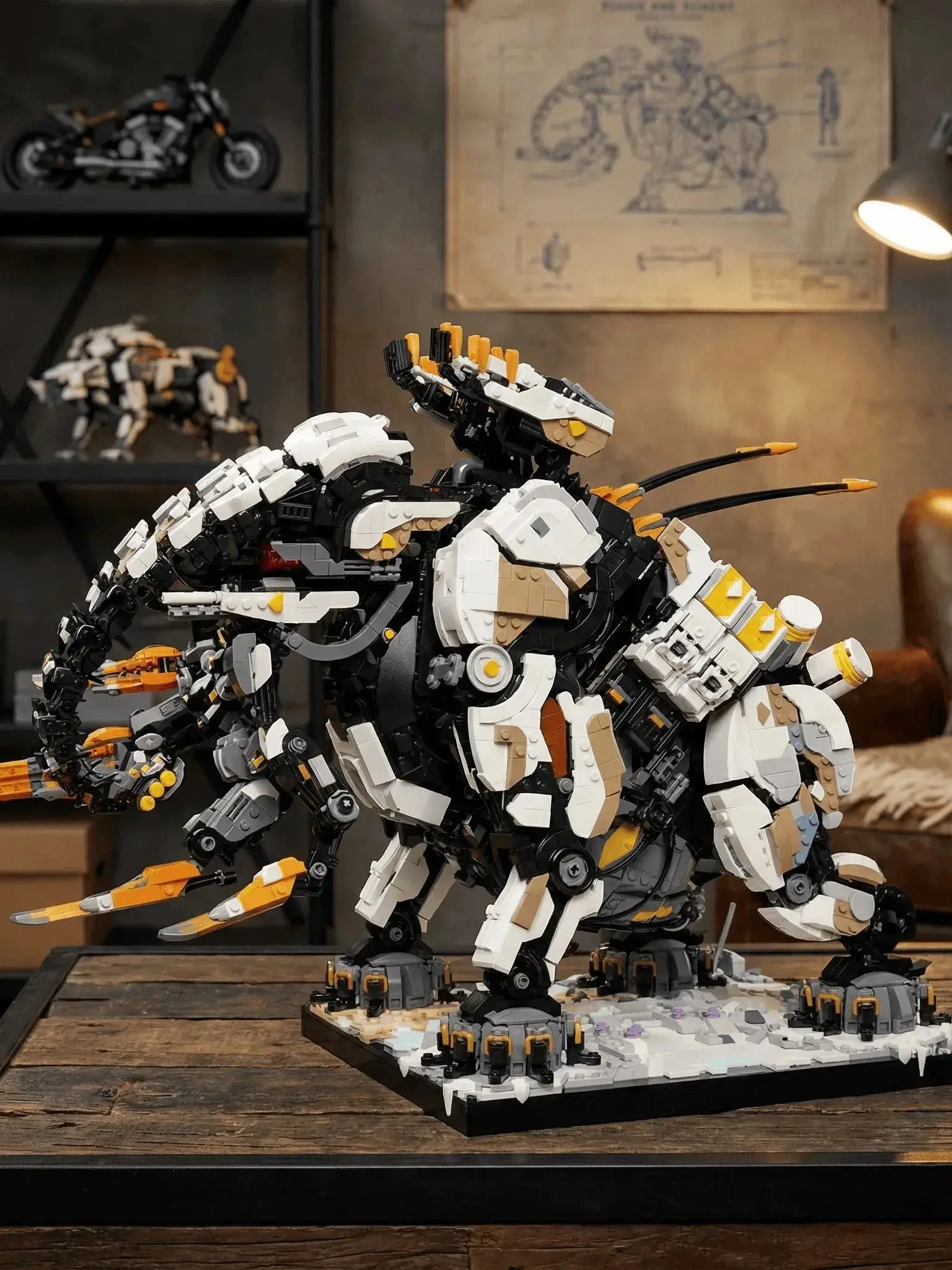  Horizon Dawn Thunders Riesiger Dummes Elefanten-Baustein-Bausatz MOC Mecha-Bestienzahn-Modell Kreatives Spielzeug Geschenke für Erwachsene 7981 Teile