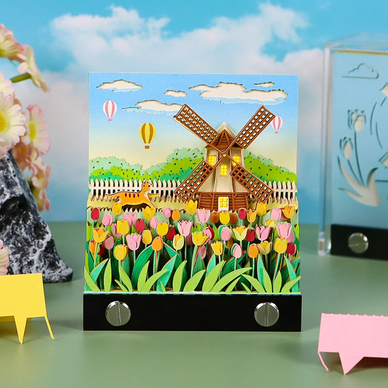 Omoshiroi Block3D Memo Pad Custom Windmill Notepads Sticky Notes Cube Kawaii Stationery Items For School Birthday Gift For Girls