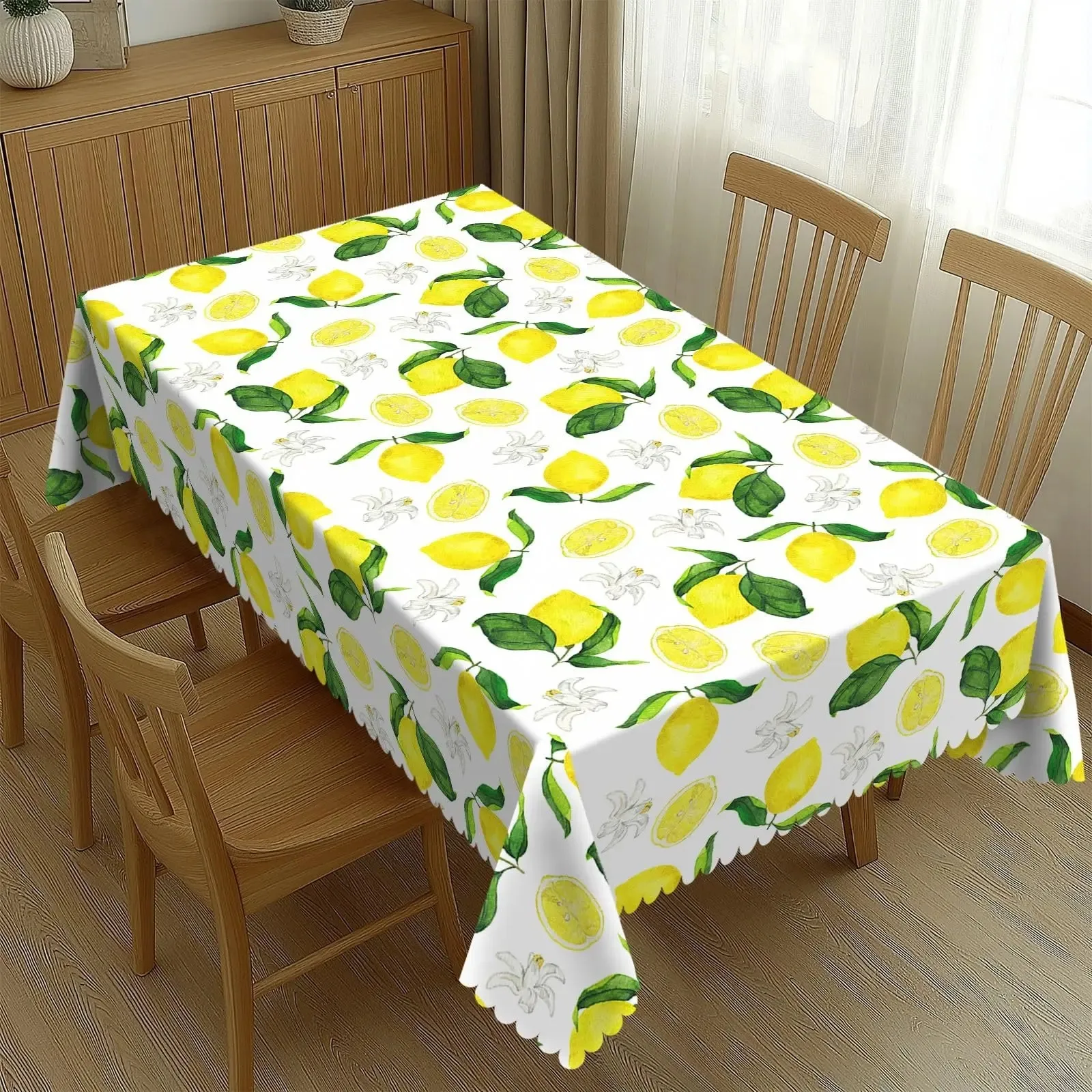 

Lemon Pattern Table Cover Waterproof Polyester 2D Flat Printed Durable Tablecloth For Indoor Outdoor Everyday Dining Use