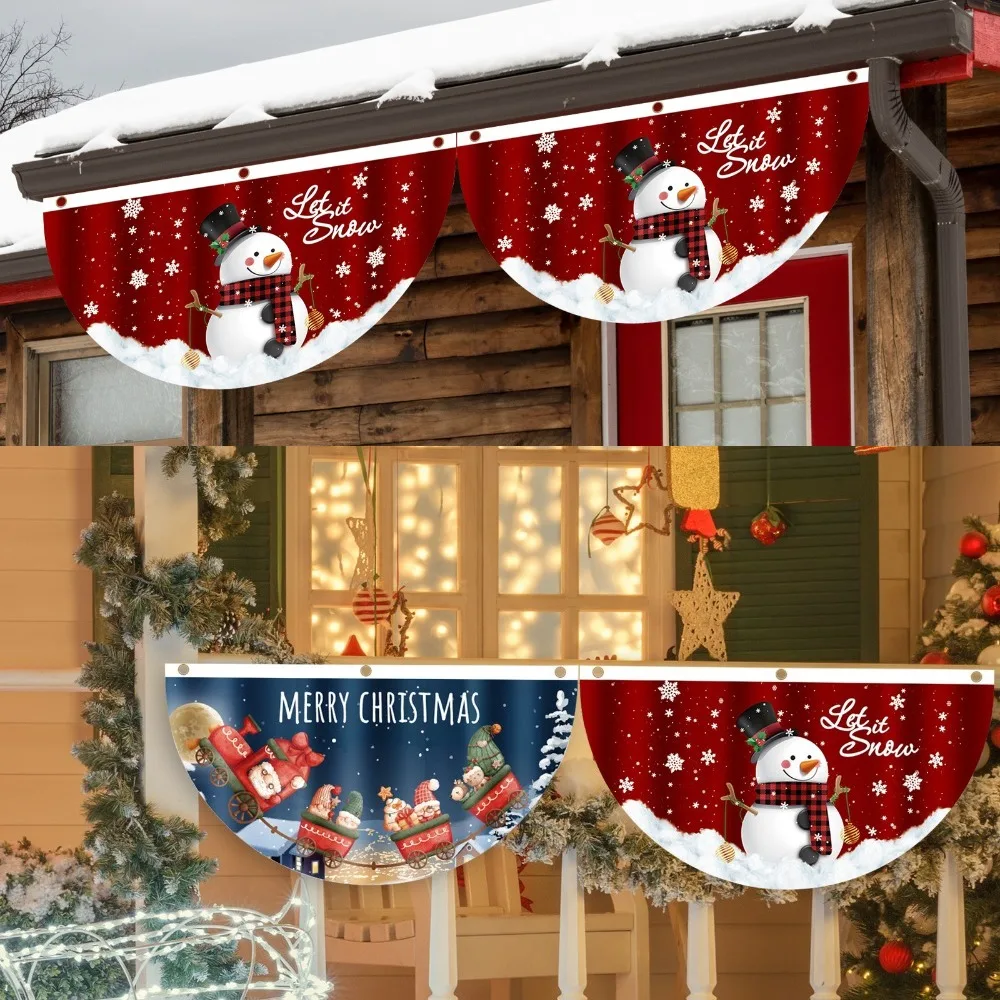 Christmas Outdoor Fan-shaped Flag Banner Christmas Decor For Home 2024 Cristmas Drop Ornament Xmas Navidad Gift New Year 2025