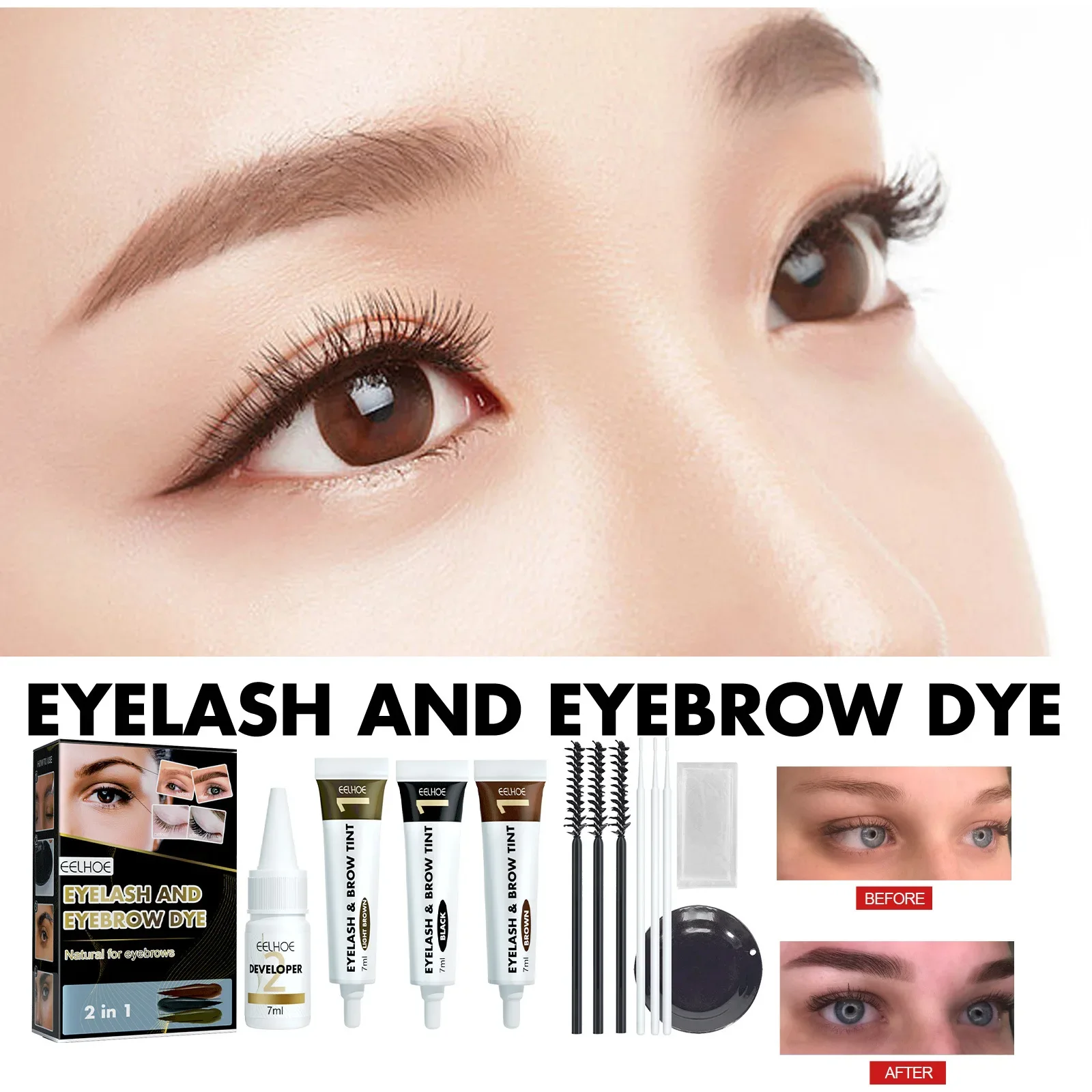 Eyelash Eyebrow Dye Tint Kit Eyebrow Cream Semi Permanent Black Brown Coffee Tattoo Tint Waterproof Lasting Makeup Cosmetics