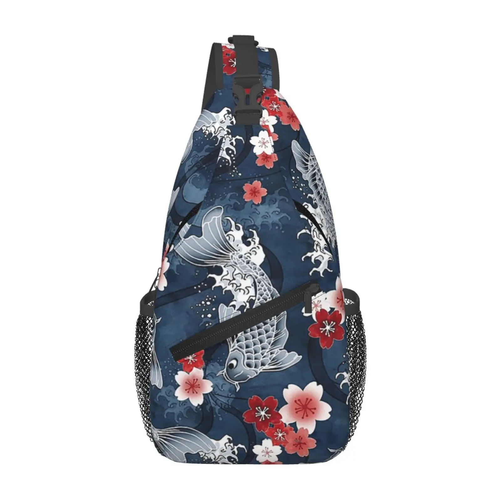 Koi Cherry Sakura Blossom Print Outdoor Sling Backpack Crossbody Chest Bag Daypack for Hiking Travel Unisex Chest Bag Daypack