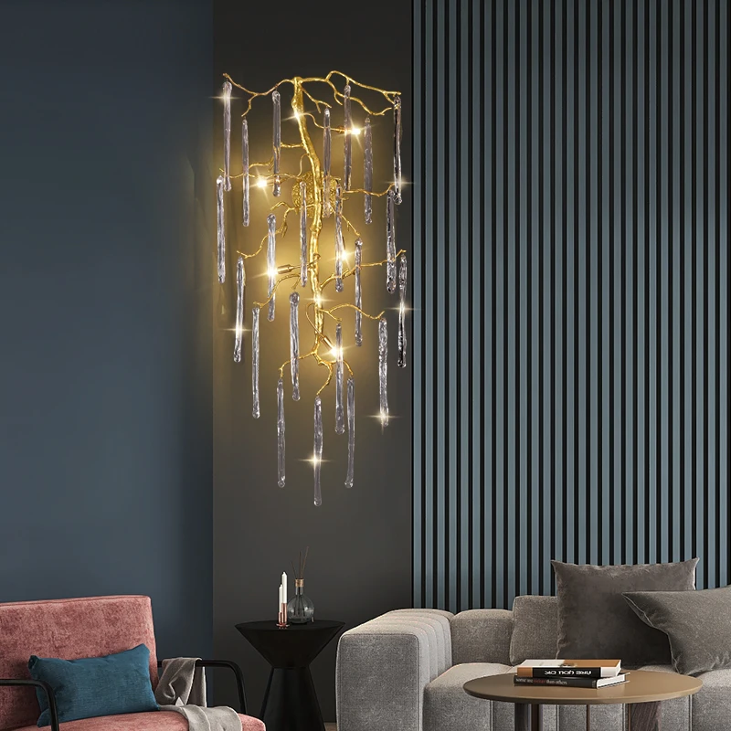 Modern All Copper High-grade Living Room Background Wall Crystal Glass Wall Lamp Personality Bedroom Bedside Art Decorative Lamp