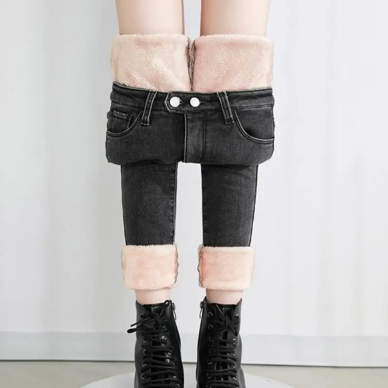 

31BF Длинные женские джинсы карандашного кроя с флисовой подкладкой с термоизоляцией, теплые