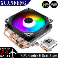 XUANFENG 120mm Fan 4pin/PWM Mute PC Horizontal CPU Cooler 6 Heat Pipe Air-cooled install LGA115x 2011 1200 1700 AMD x79 x99 2066