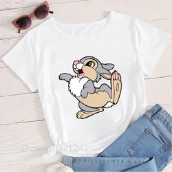 Women Funny Bambi and Bunny Print Girl Top Graphic Tee Shirt Harajuku T Shirt Female Basic Tees Cute Cartoon Short Sleeve