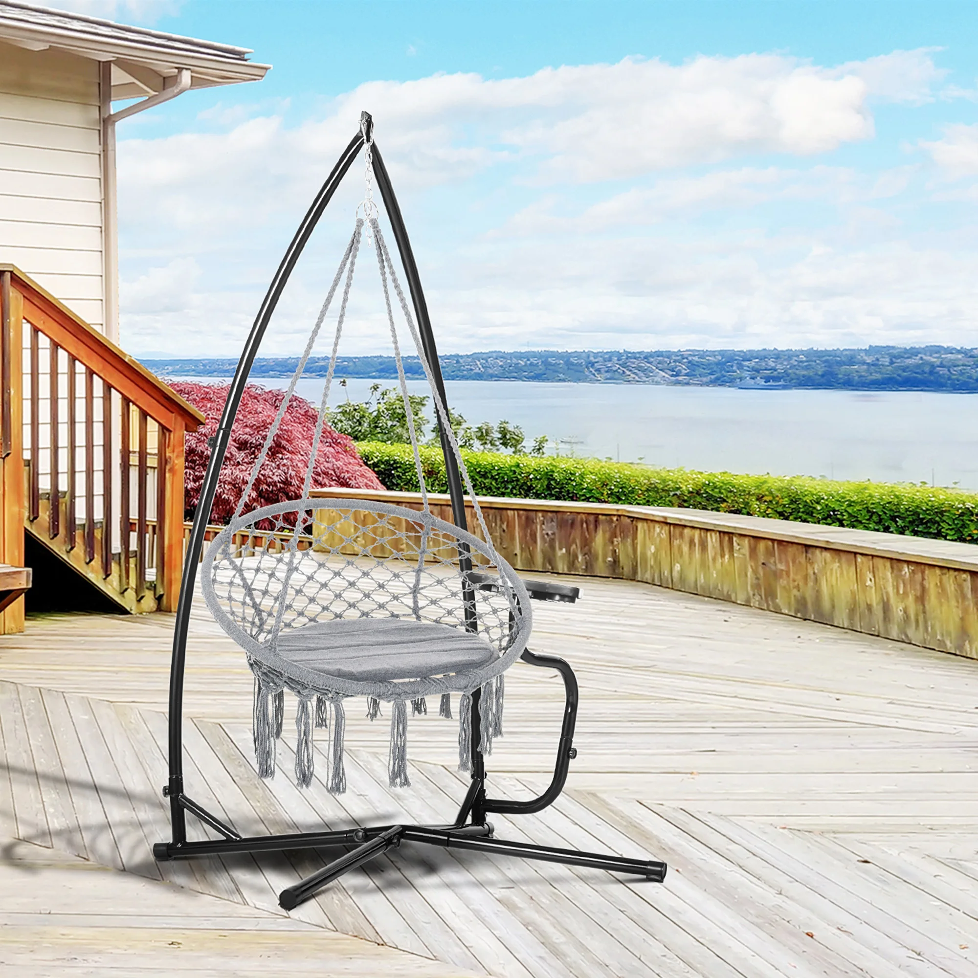 Outsunny Soporte para Silla Colgante 190 cm Sostén para Columpio con Mesita