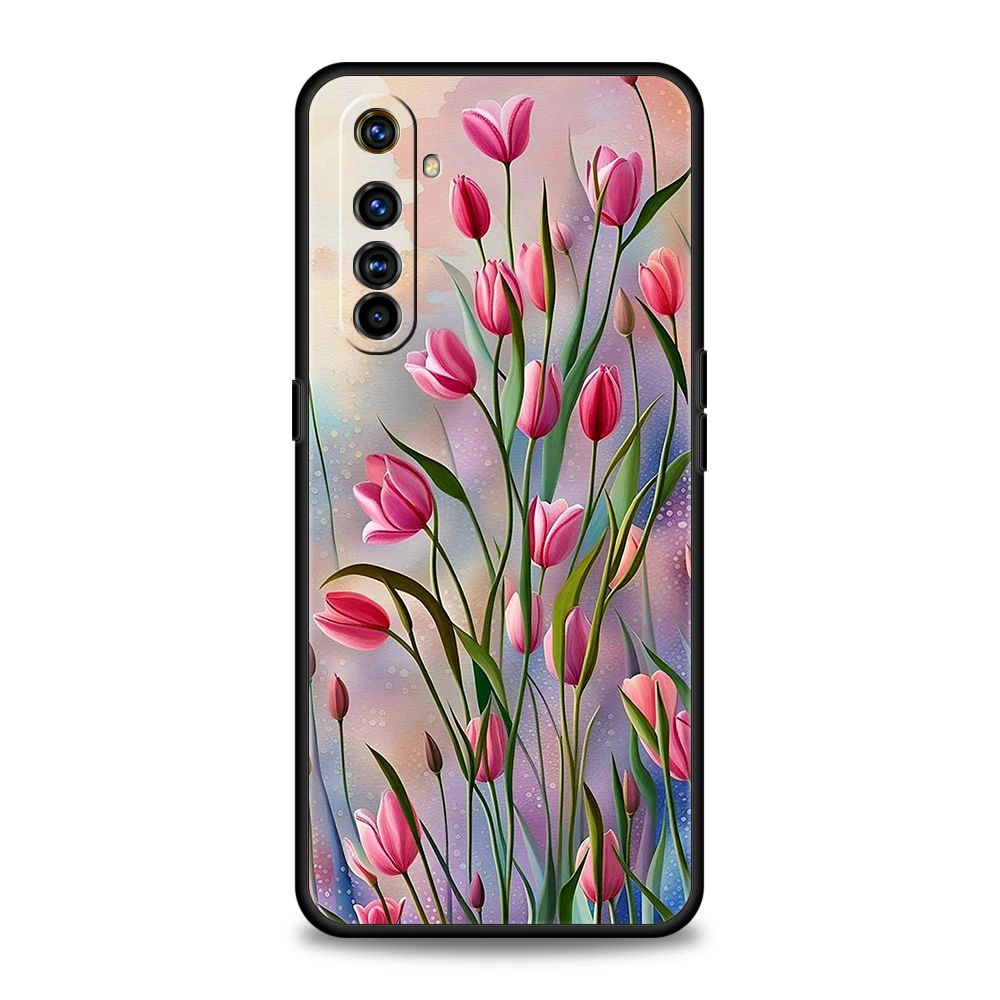 Tulip Phone Case For Oppo A3S A15 A17 A31 A95 Find X5 X6 Pro A54 A53 A52 Reno 6 7 8 SE Z Pro 5G Silicone Cover Fundas Capas Bags