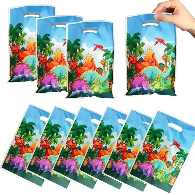 10pcs/pack Happy Birthday Kids Favors Baby Shower Dinosaur Theme Plastic Loot Bags Events Party Decoration Gifts Food Candy Bags