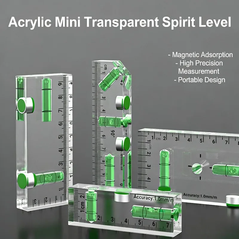 High Precision Mini Acrylic Spirit Level Small Magnetic Household Level Ruler German Quality Strong Magnetic Balance Level