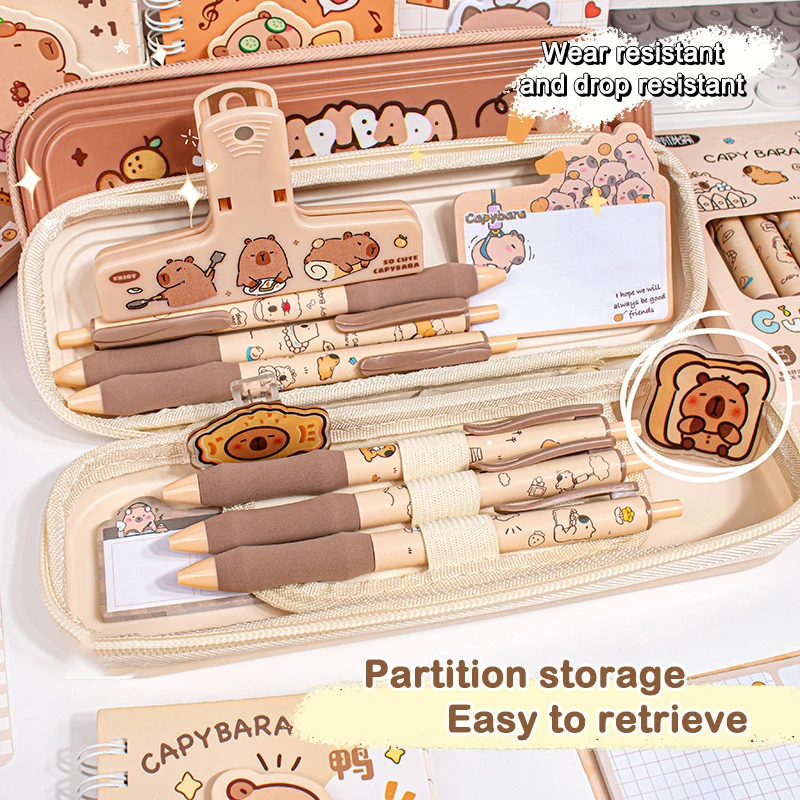 Large Capacity Waterproof Capybara Pen Bag Single Layer Stationery Storage Zipper Funny Pouch for Children