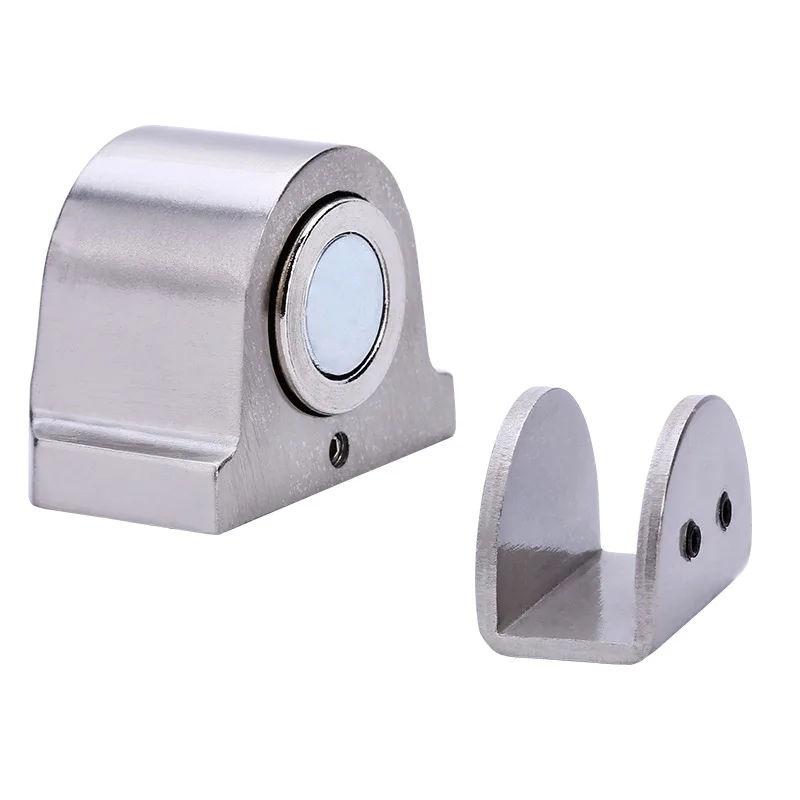 Magnetic Catch Latch Glass Door Hardware Stainless Steel Silver Hinge Latch with Clamp Clip Set for 10-12mm Thick Glass Door