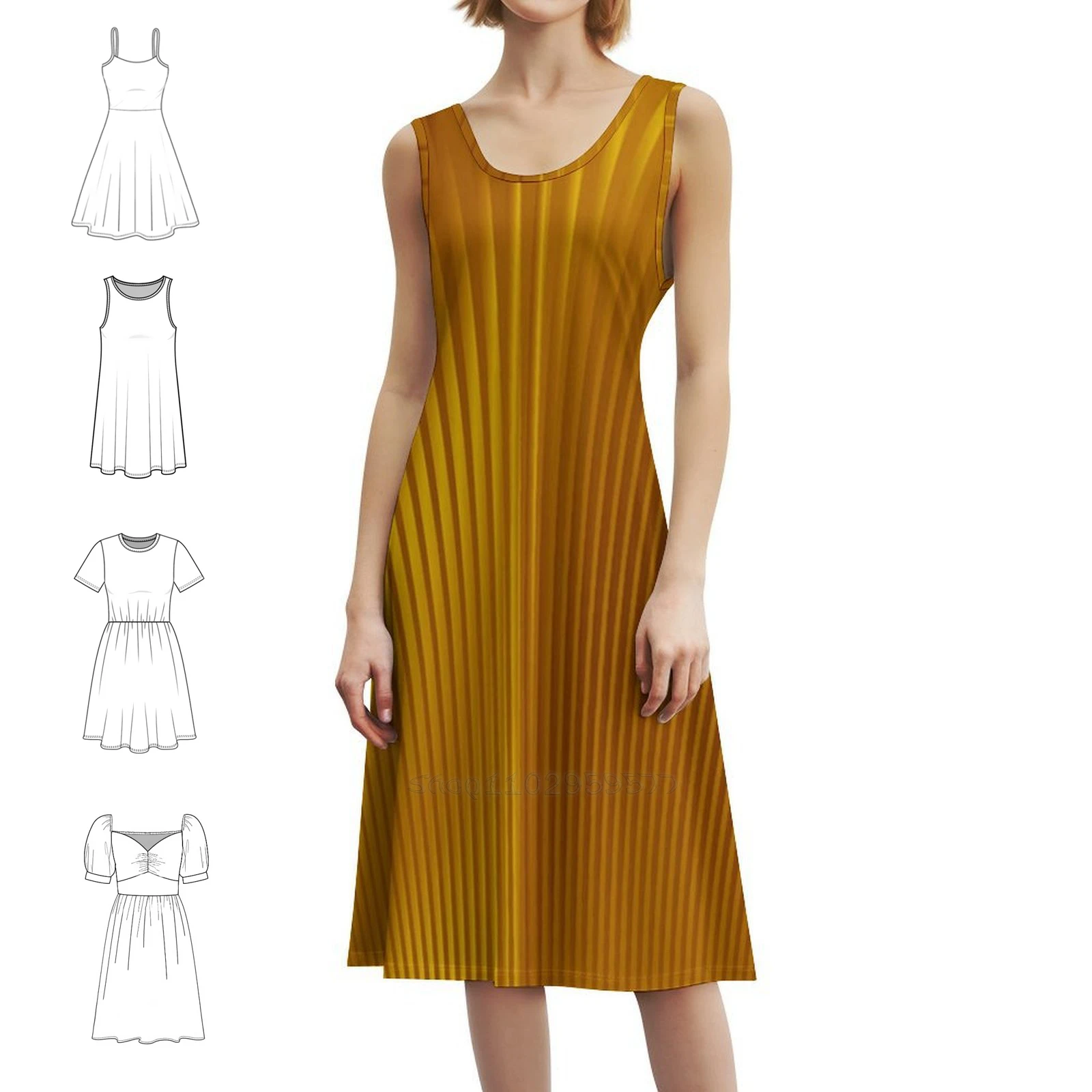 Gouden Art Deco Patroon Boheemse Mouwloze Jurk Voor Vrouwen Print Strand Feestjurken Gouden Kunstwerk Metaal Goud Patroon Metaal