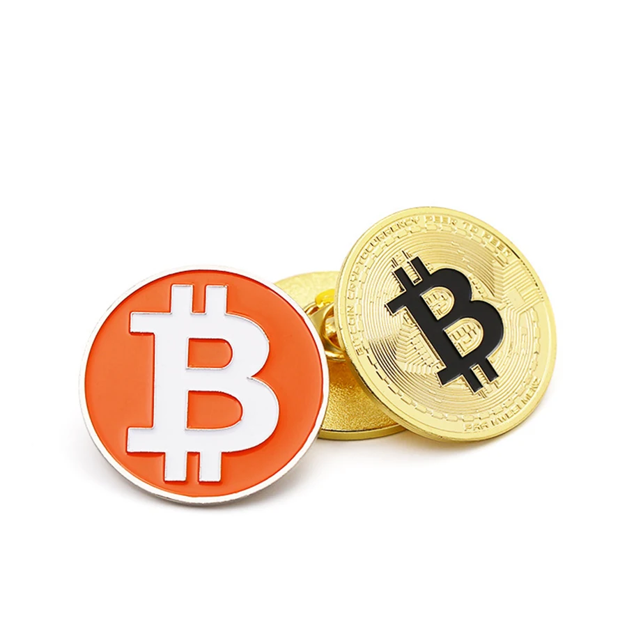 3mm Creative Souvenir Zinc Alolly Bitcoin BTC Brooch Fashion High Quality it Coin Art Collection Physical Gold Commemorative