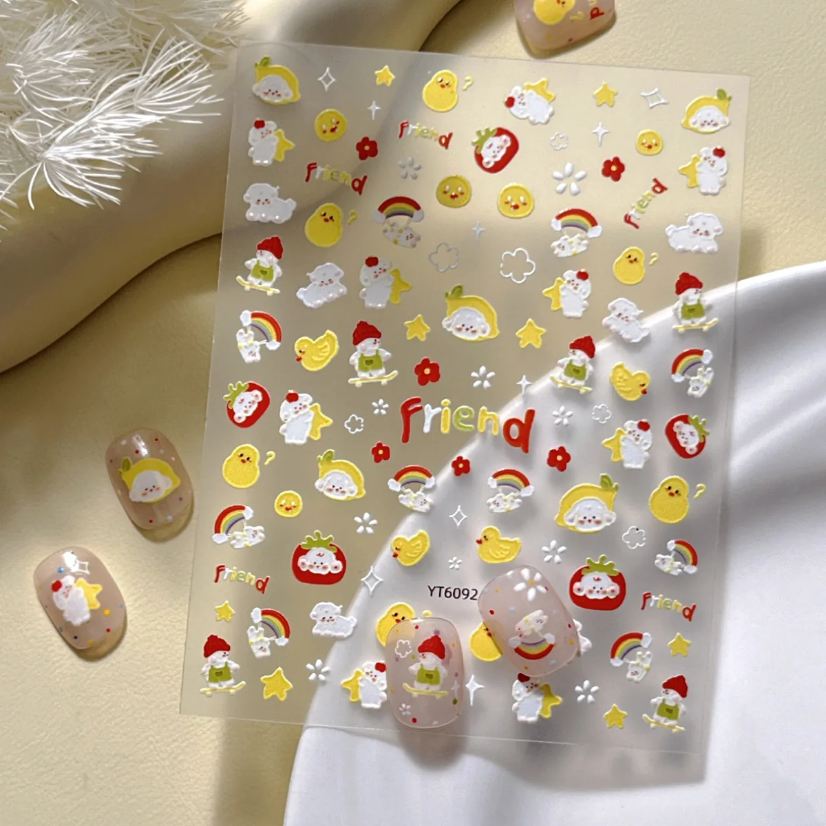 

Fashionable 3D Cute puppy and yellow duck relief nail stickers, DIY nail art stickers embossing, nail beauty decoration stickers, holiday party decorations, 1PC