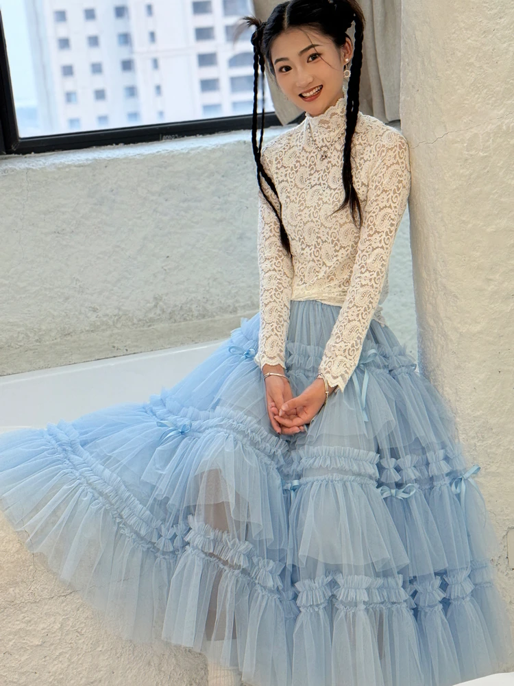 TIYIHAILEY Nuove Donne Della Maglia Autunno Primavera Lungo Maxi Gonne di Alta Qualità Abito di Sfera Gonna Orlo Grande Gonne Custom Made 2026 Nuovo XS-2XL