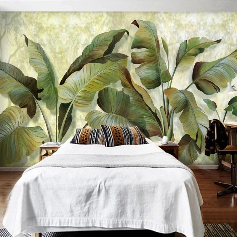 Custom Southeast Asia Tropical Rain Forest Mural 3D Green Plant Bedroom Wallpaper Living room background restaurant banana leaf
