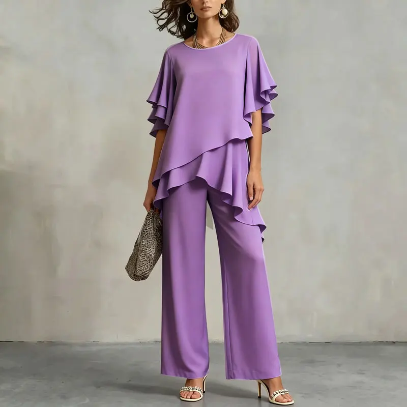Fashion Matching Sets for Women Loose  Solid Chiffon Tops 2 Piece Sets Spring Summer