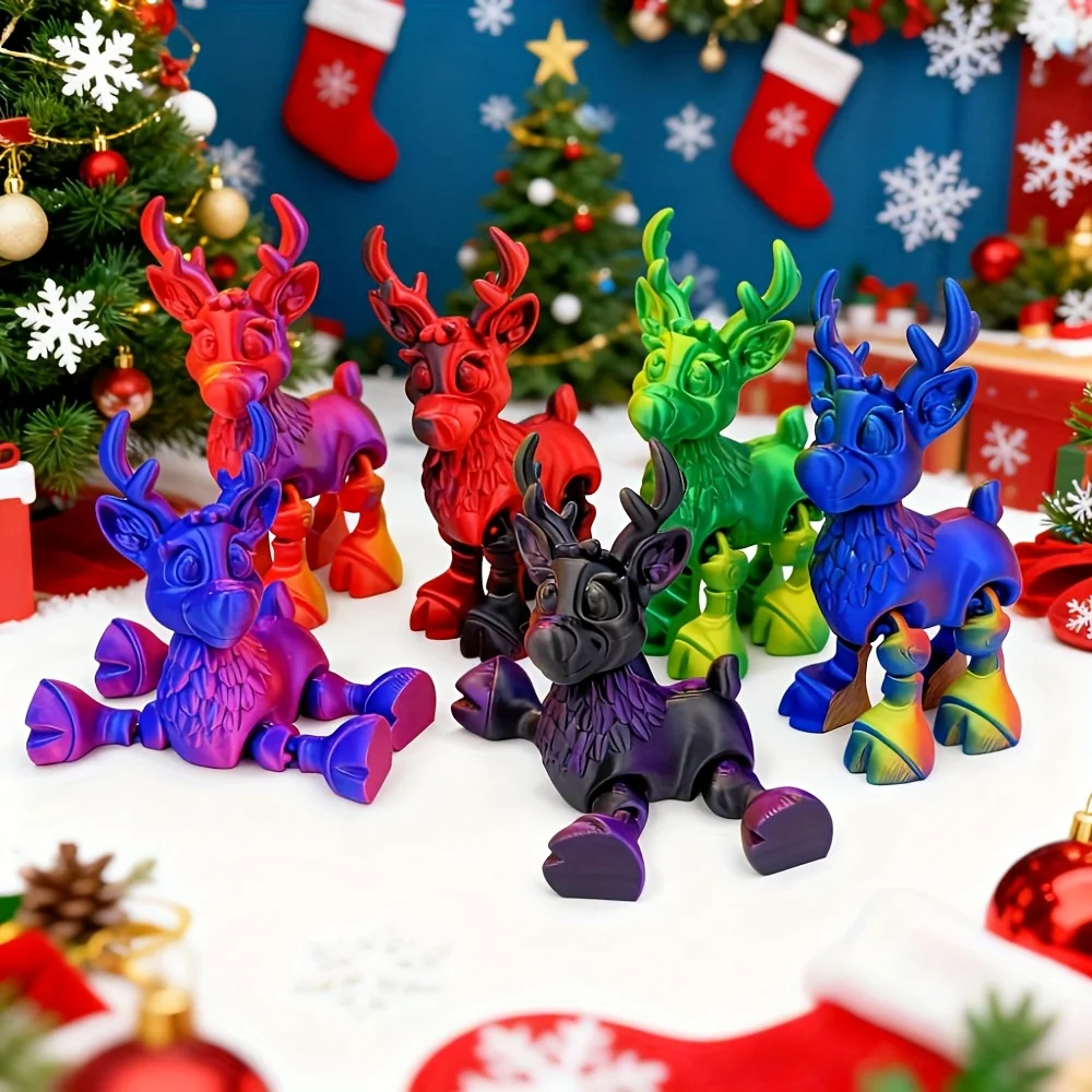3D printed Christmas reindeer, cute multi-color gradient reindeer desktop ornament, home desktop decoration Christmas model