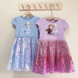 2024 Summer Girls Dress Clothes Baby Kids Frozen Elsa Anna Princess Party Costume manica corta abiti con paillettes abbigliamento