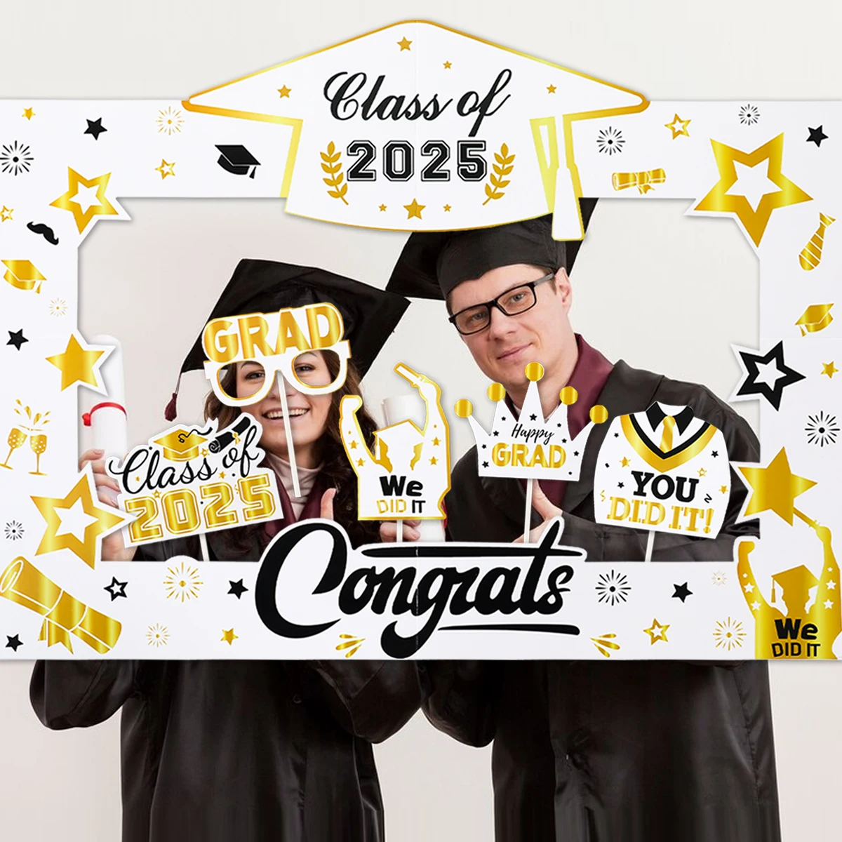 2025 Graduation Photo Booth Prop Frame Banner for Class of 2025 Graduate Party Shooting Photo Background Prop Supplies Decor