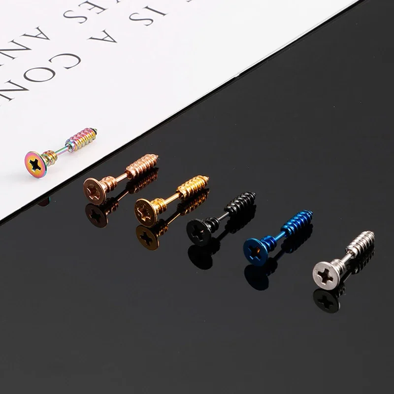 2PC Fashion Punk Men Women Screw Stud Earrings Anti Allergic Stainless Steel Body Piercing Whole Screw Stud Earrings jewelry