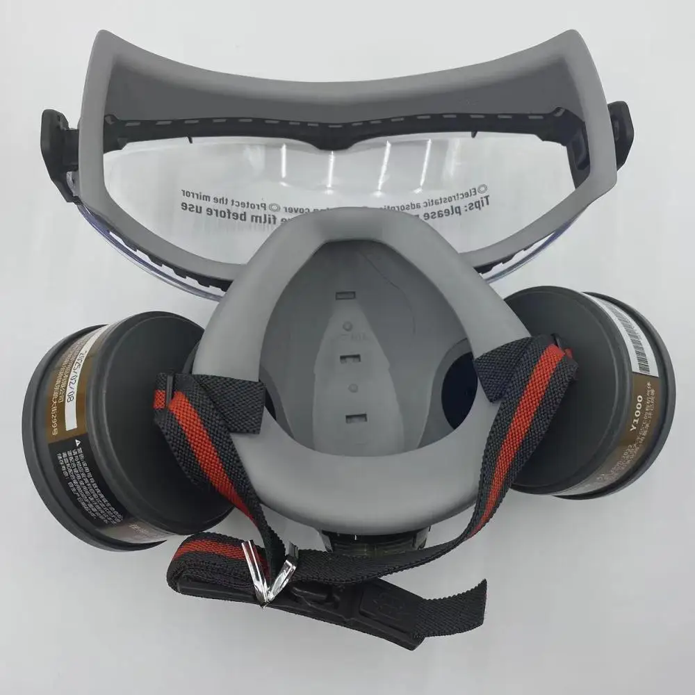 قناع غاز للرش مع فلتر كربون مزدوج، قناع واقٍ، المبيدات الكيميائية، مضاد للضباب، نظارات، بدلة، 8201 #5