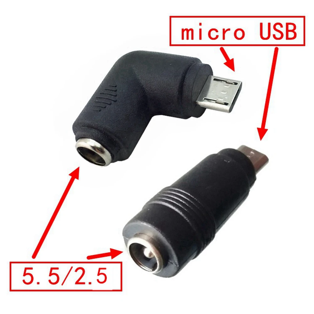 12V DC Power Supply DC5.5 to 2.1mm Female to Micro USB Plug Adapter 90° for Phone and Tablet