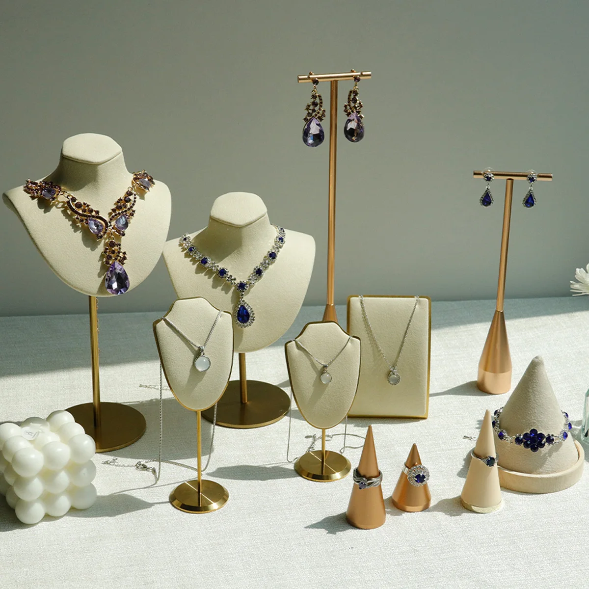 Beige Jewelry Display Props with Metal Base