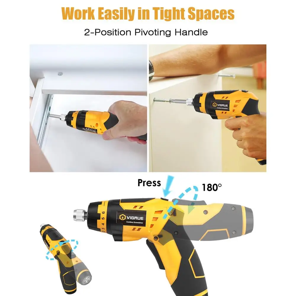 Cordless Electric Screwdriver Set with 45 Accessories 7 Torque Settings Battery Indicator Drill Driver Furniture Assembly