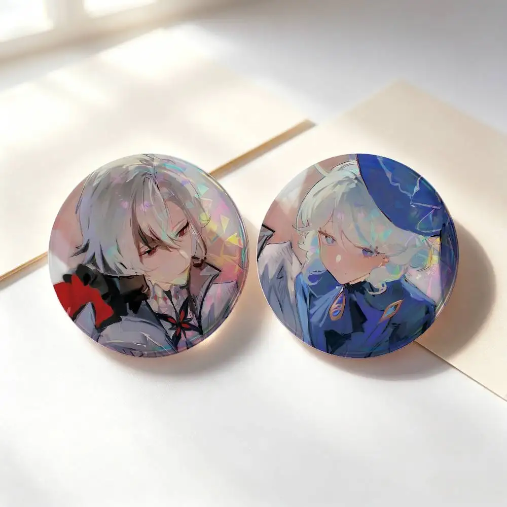 Arlecchino And Furina Genshin Badges Button Round Creative Pin Brooch Badge Bag Decor Accessories Fans Collect Friends Gifts
