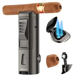 Torch Lighter Triple Jet Flame, Cigar Punch, Cigar Holder, Refillable Butane Cigar Lighter,Windproof Pocket Lighters for Smoking