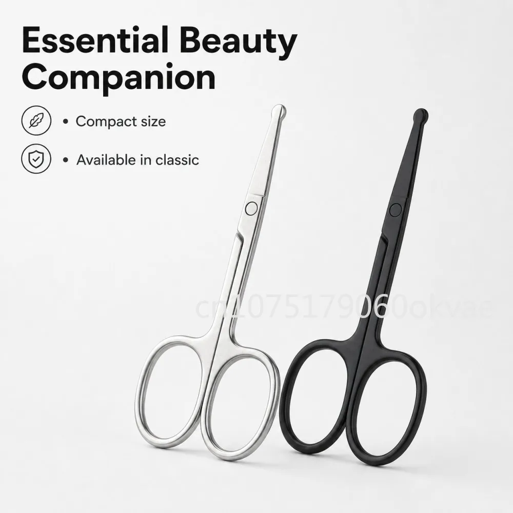 Stainless Steel Nose Hair Trimmer Scissors Round Tip Grooming Tool for Eyebrows Eyelashes Facial Hair Removal Precision Beauty