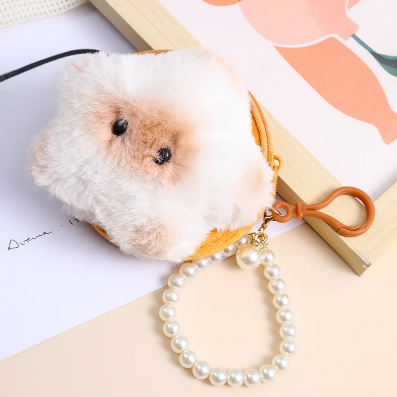 Creative Capybara Plush Bead Chain Coin Purse Kawaii Anime Plush Mini Coin Bag Girls Fashion Headphone Data Cable Storage Bag