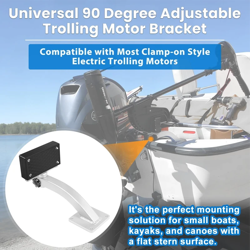 Universal Adjustable 90 Degrees Boat Deck Mount Trolling Motor Bracket Fit for Kayak Canoe, Small boat, Jon Boats, Skiffs