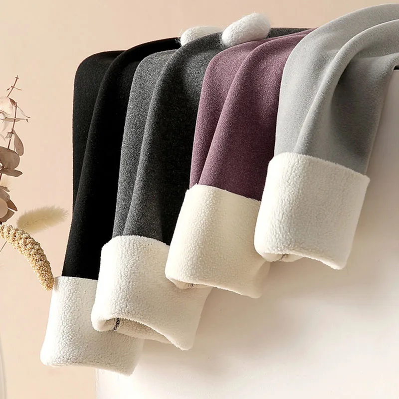 النساء زائد المخملية طماق الصلبة الأساسية مطاطا ضيق الصوف الدفء الدافئة الخريف السراويل عالية الخصر سميكة السراويل الحرارية #6