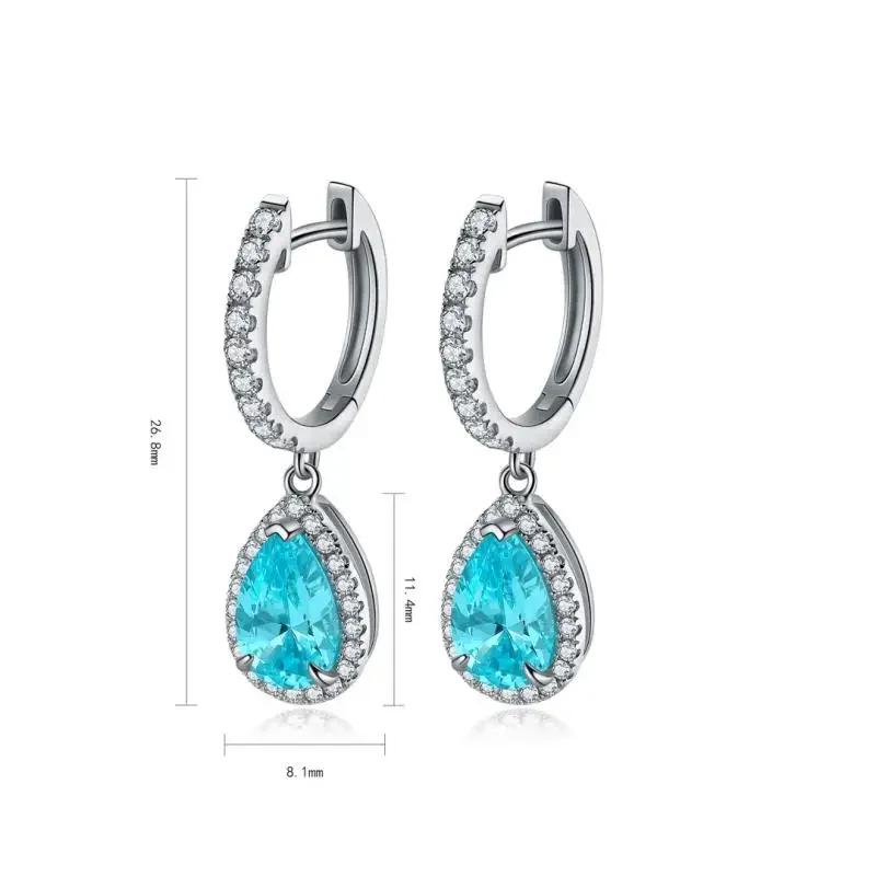 RUIF 2024 Hot Sale Pear Shape S925 Silver 3.08ct Lab Grown Paraiba Sapphire Earrings Wedding Party