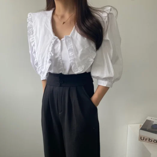 Summer Women Blouses White Spring Shirt Female Womens Blouse Blusas Casual Elegant Vintage Short Sleeve Cotton Oversize Loose