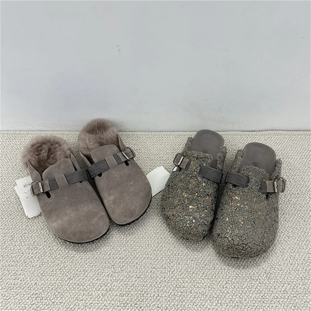 2 Colors Women's Flat Slippers Autumn Winter Bead Chain Fashion Ladies Shoes