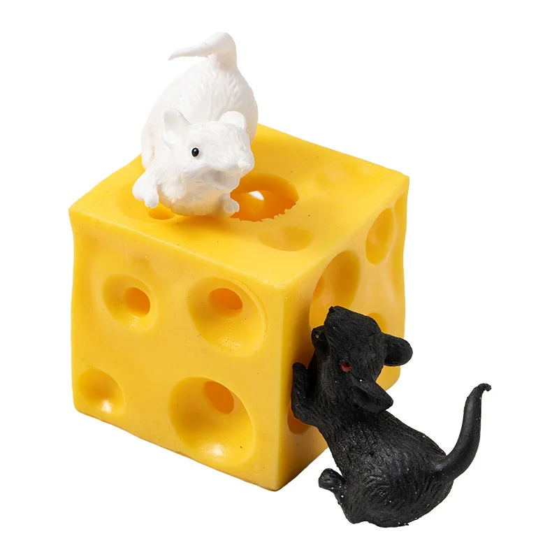 1/3Pcs Maus Bohrer Käse Finger Anti Druck Spielzeug Elastische Stretch Maus Versteckt in Käse Loch Block stress Lindern Latex Spielzeug – Detail 5