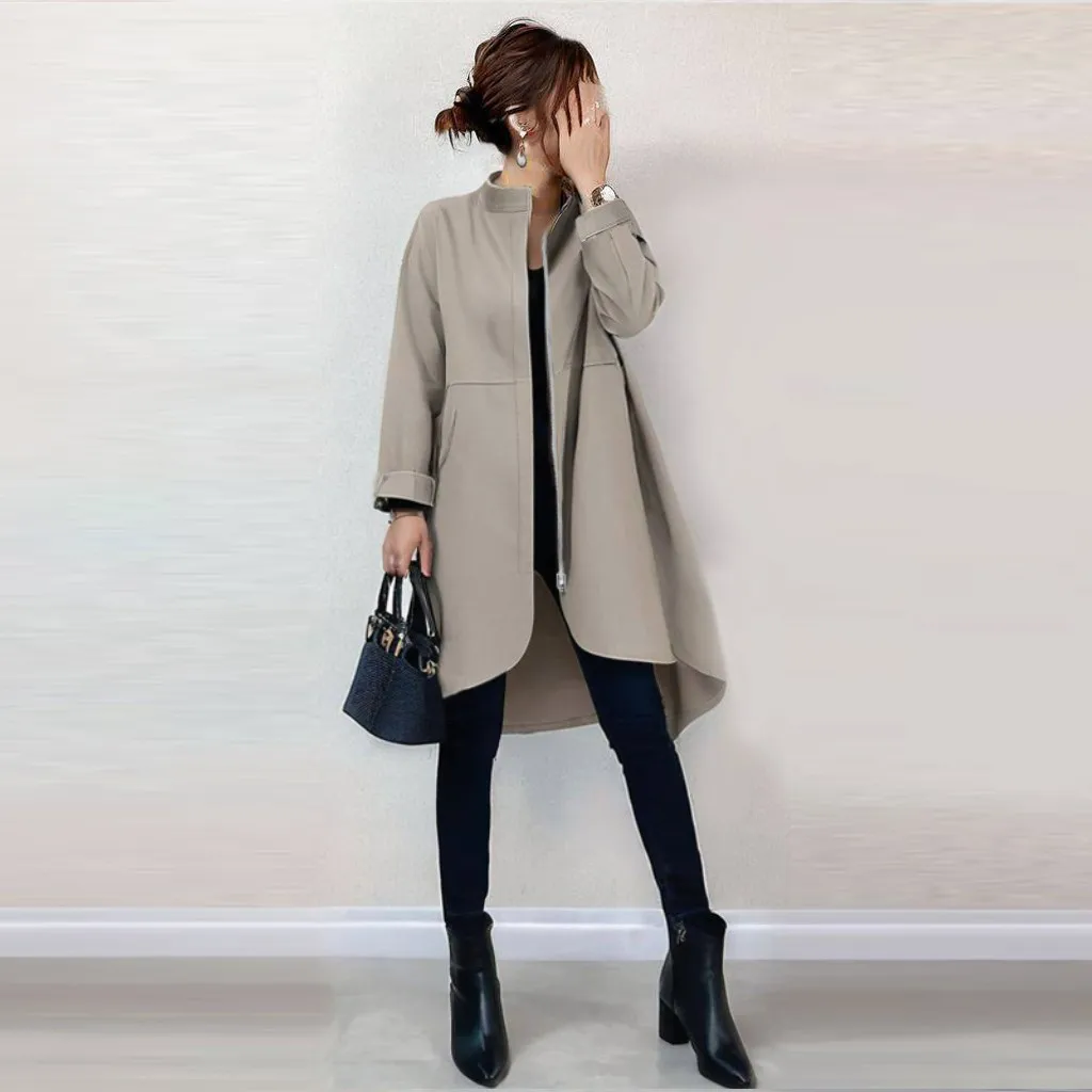 Women Trench Mid Length Coats Jackets Stand Collar Spring Coat Casual Jackets Y2k Streetwear Jacket Work Outerwear Autumn Winter