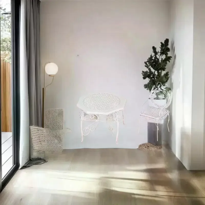 Mini jouet de simulation pour enfants, ensemble de Table et chaises octogonales miniatures en fer pour maison de poupée 1/12, 3 pièces