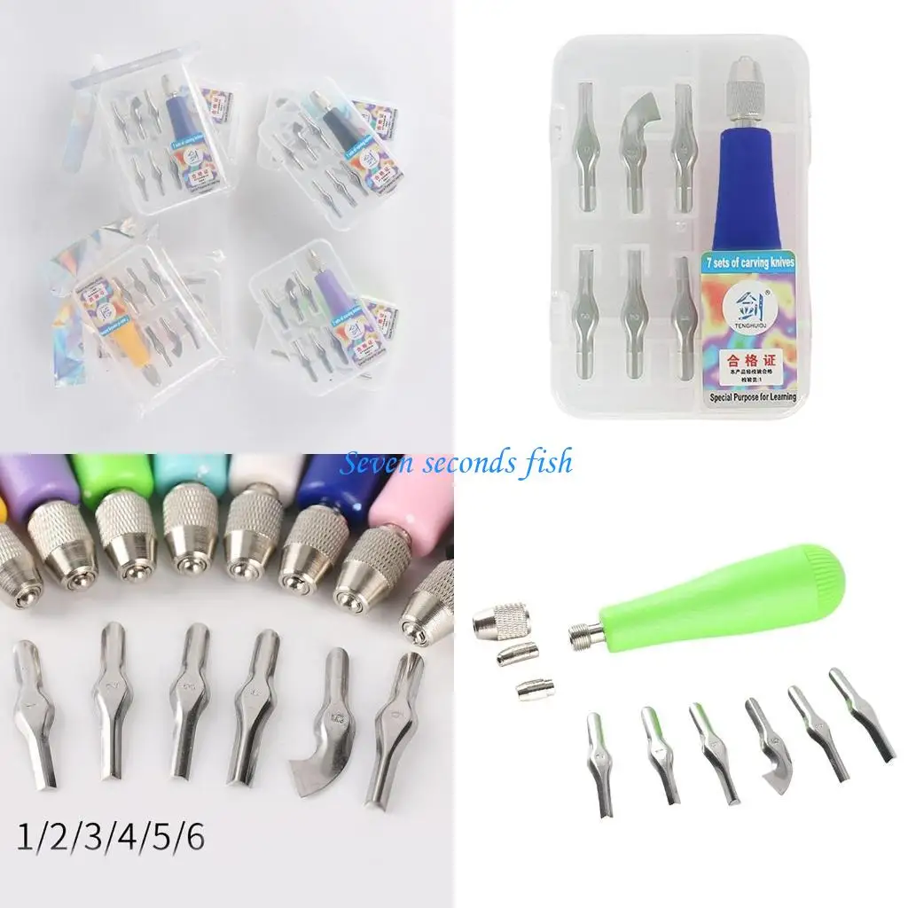 

L74B Linocut Cutter Set With Assorted Cutting Head Craft Linoleum Cutter For Rubber Block Stamp Carving Block Printing Craft