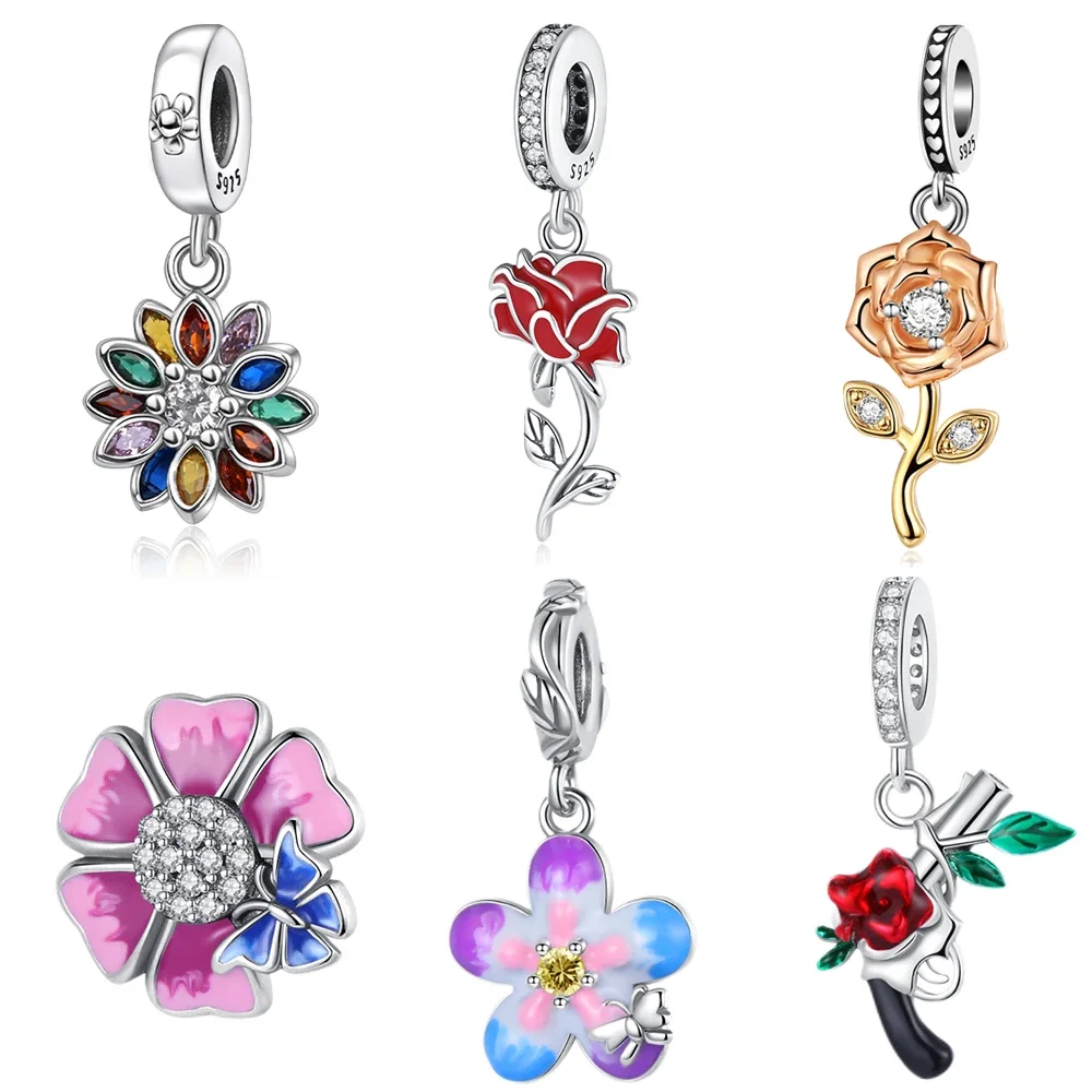 Floral Pendant Fit Pandora Charms Silver Plated Fit Pandora Charms Silver Plated Original Bracelet for Jewelry Making